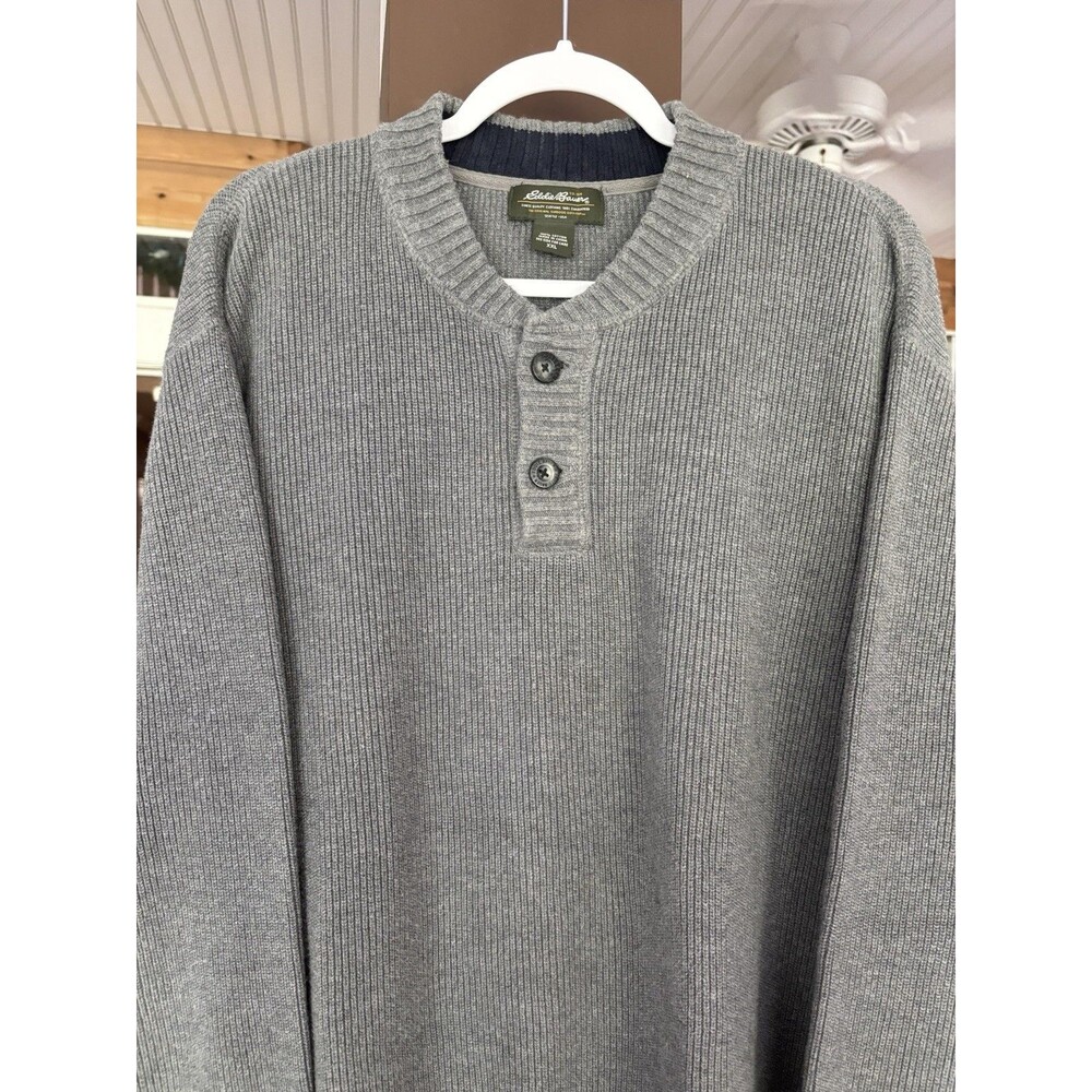Eddie Bauer Heritage Series Sweater Men 2XL Gray Henley ¼ Button Knit